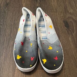 Hand Painted Disney Mickey Mouse Design Flats - Gray and Multicolor